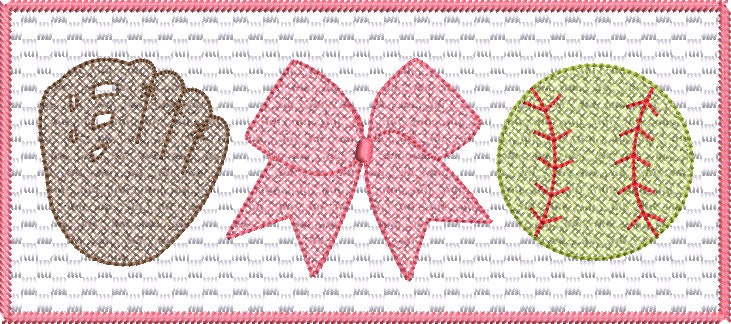 Faux Smock Softball/Baseball Trio with Bow Machine Embroidery Quick Stitch Design