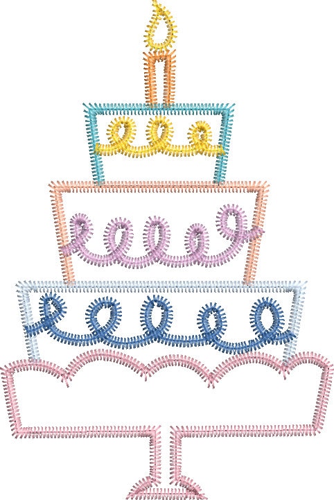 Zig Zag Three Tier Cake with Birthday Cake Stand Applique Machine Embroidery Design