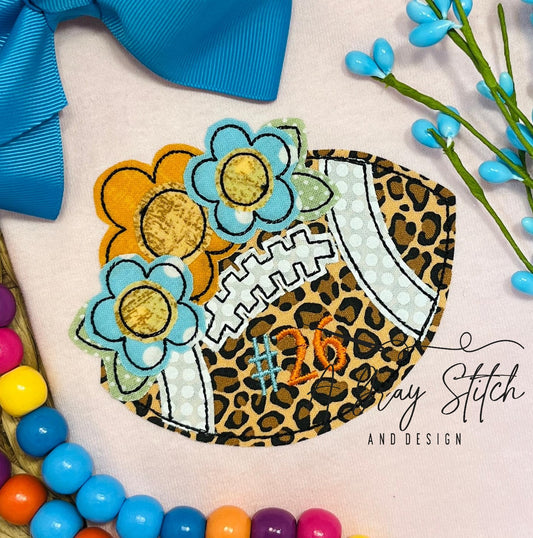 Bean Stitch Applique Floral Football Design