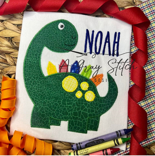 Zig Zag Crayolasaurus Back to School Dino Machine Embroidery Applique Design