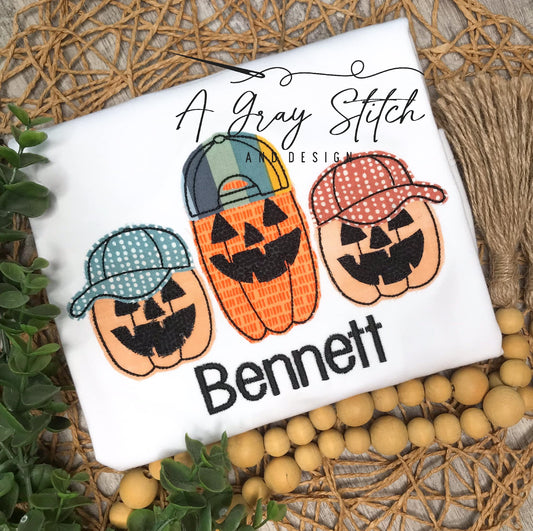 Bean Stitch Cool Dudes Jack O Lanterns Boyish Machine Embroidery Design