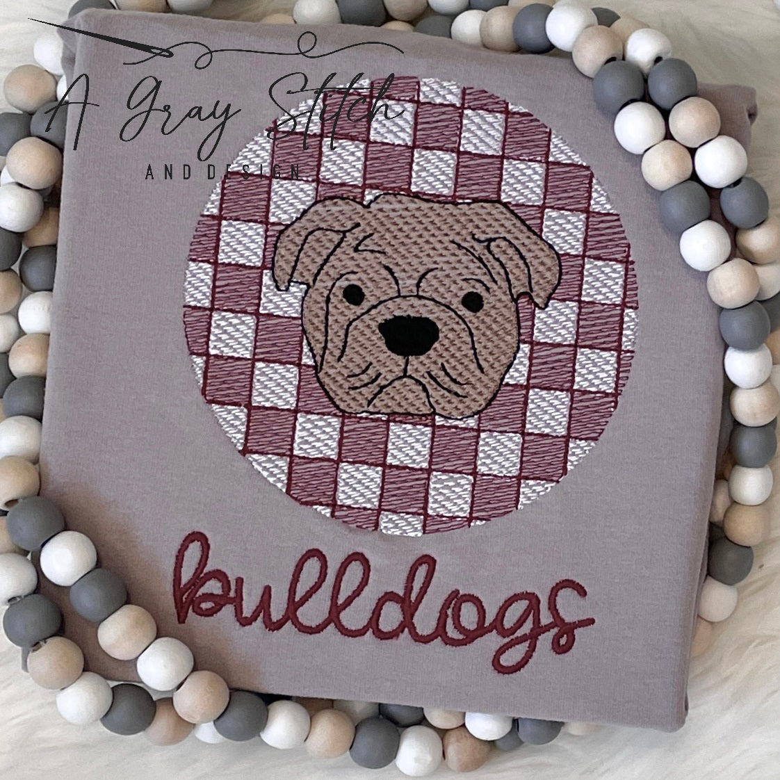 Check Background Bulldog Mascot Sketch Fill Quick Stitch Machine Embroidery Design