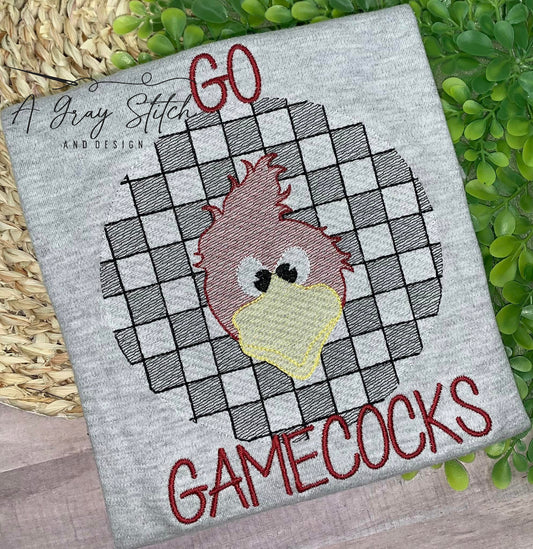 Check Background Gamecock Mascot Sketch Fill Quick Stitch Machine Embroidery Design