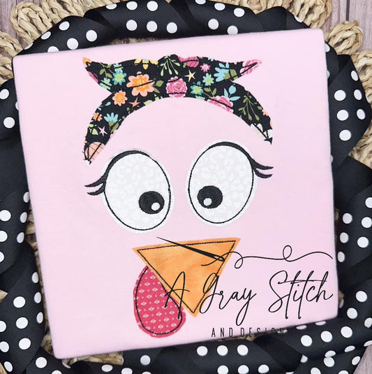 Bean Stitch Applique Turkey Face with Headband Machine Embroidery Design Quick Stitch