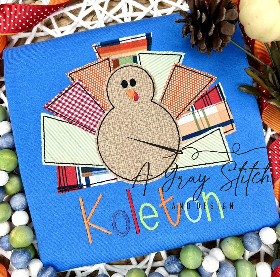 Bean Stitch Applique Quirky Turkey Machine Embroidery Design Quick Stitch