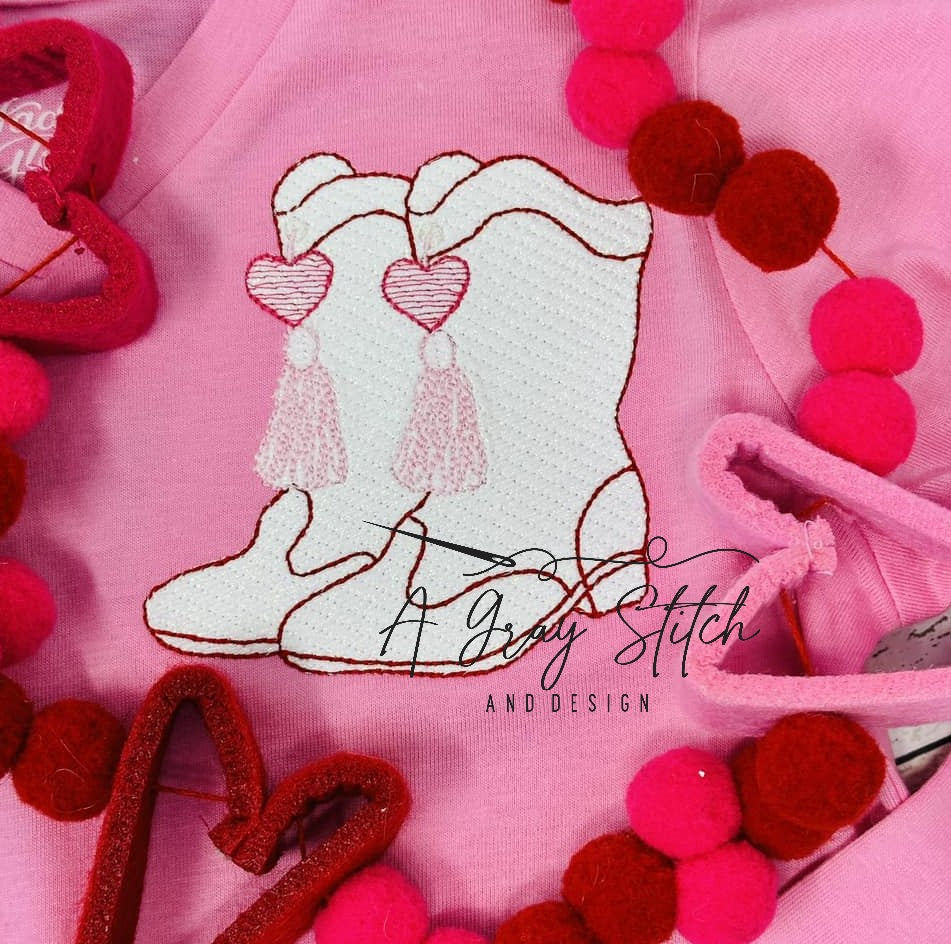 Sketch Fill Valentine's Day Boots Machine Embroidery Design