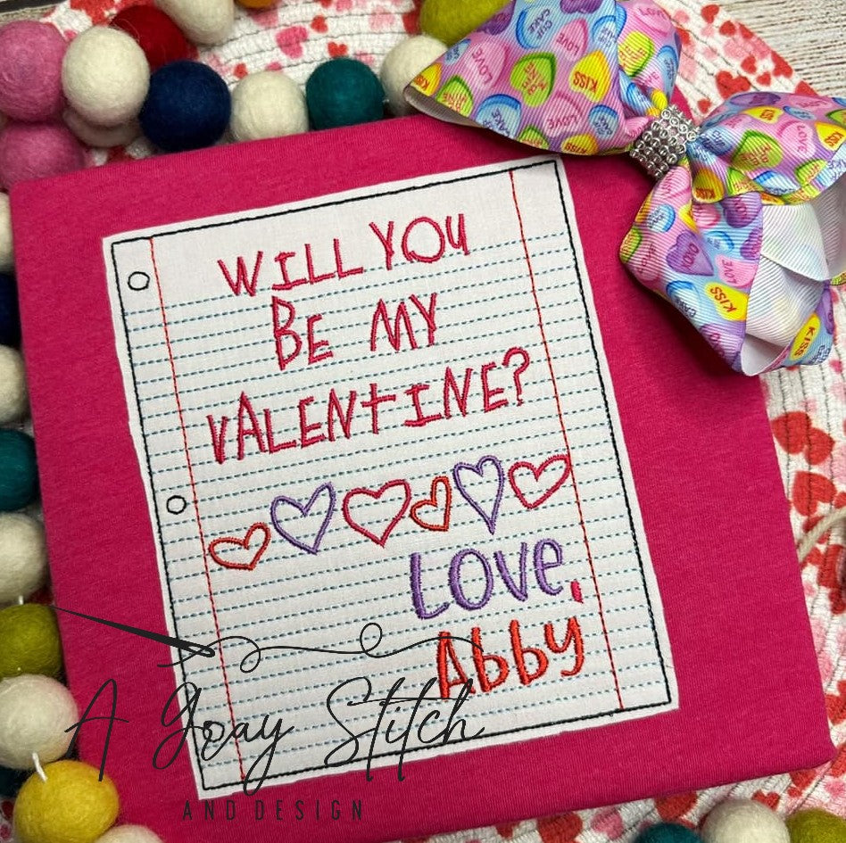 Sweet Note Design Bean Stitch Applique Valentine's Day Sweet Note Machine Embroidery Des ...