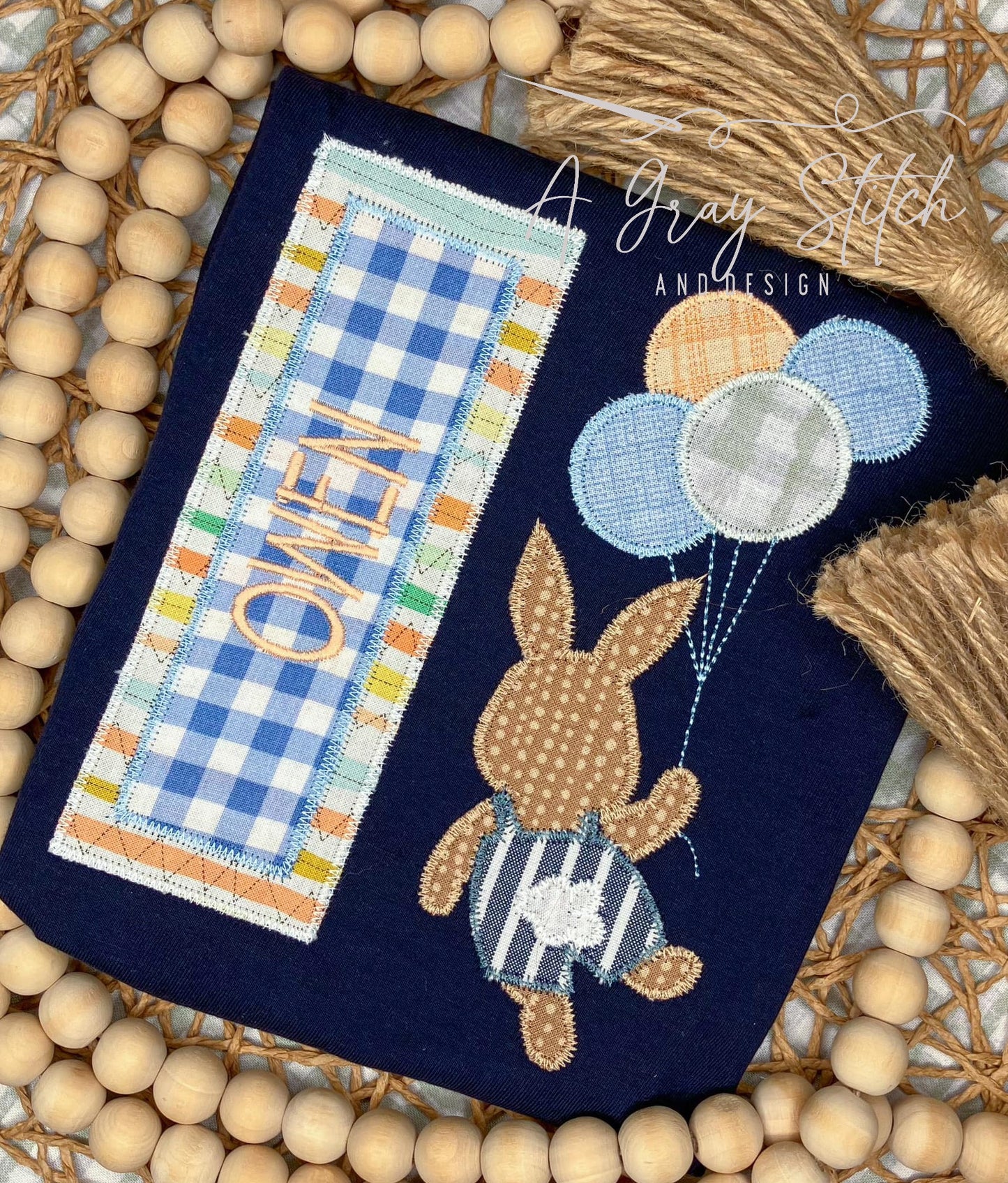 Zig Zag Applique Floating Balloon Boy Bunny Quick Stitch Easter Machine Embroidery Design