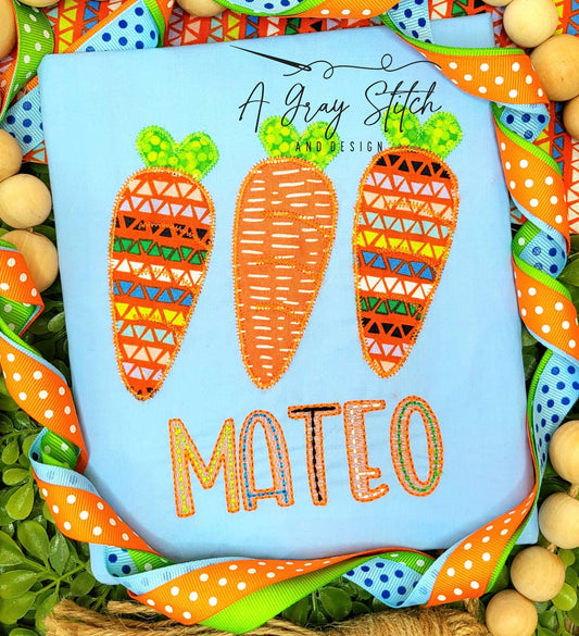 Zig Zag Applique Simple Carrot Trio Easter Machine Embroidery Design