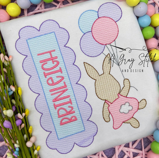Sketch Fill Floating Balloon Girl Bunny Quick Stitch Easter Machine Embroidery Design