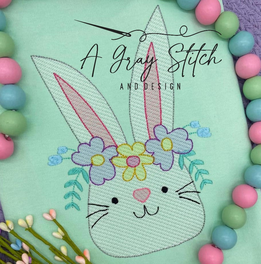 Sketch Fill Boho Bunny Machine Embroidery Design Quick Stitch