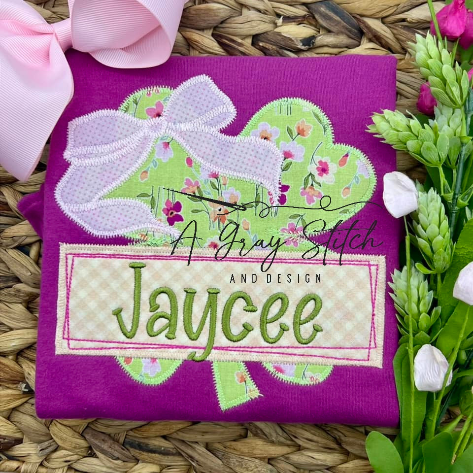 Zig Zag Applique Coquette Shamrock with Name Frame Design