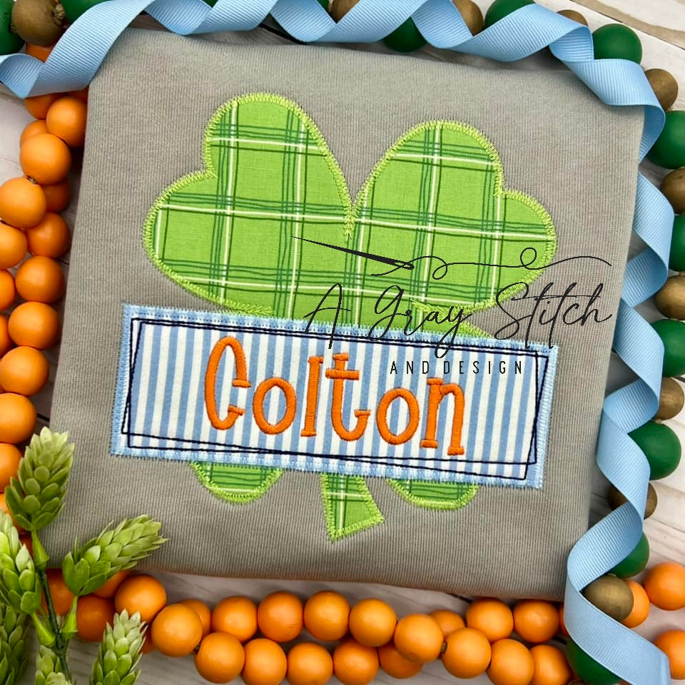 Zig Zag Applique Shamrock with Name Frame Machine Embroidery Design