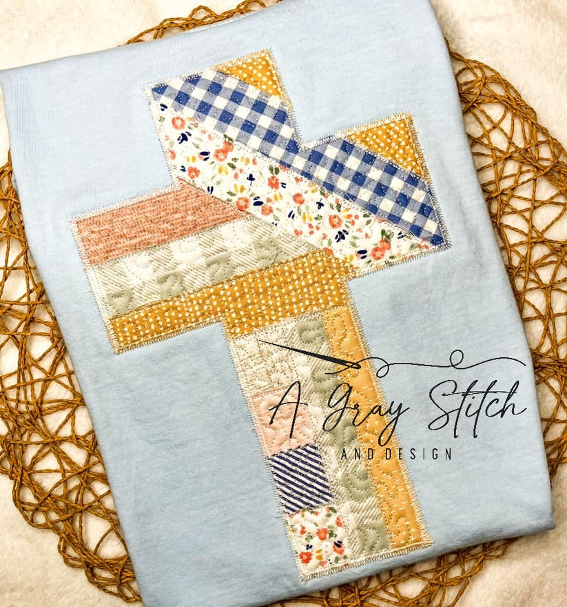 Quilted Patchwork Cross Applique Design – A Gray Stitch and Design