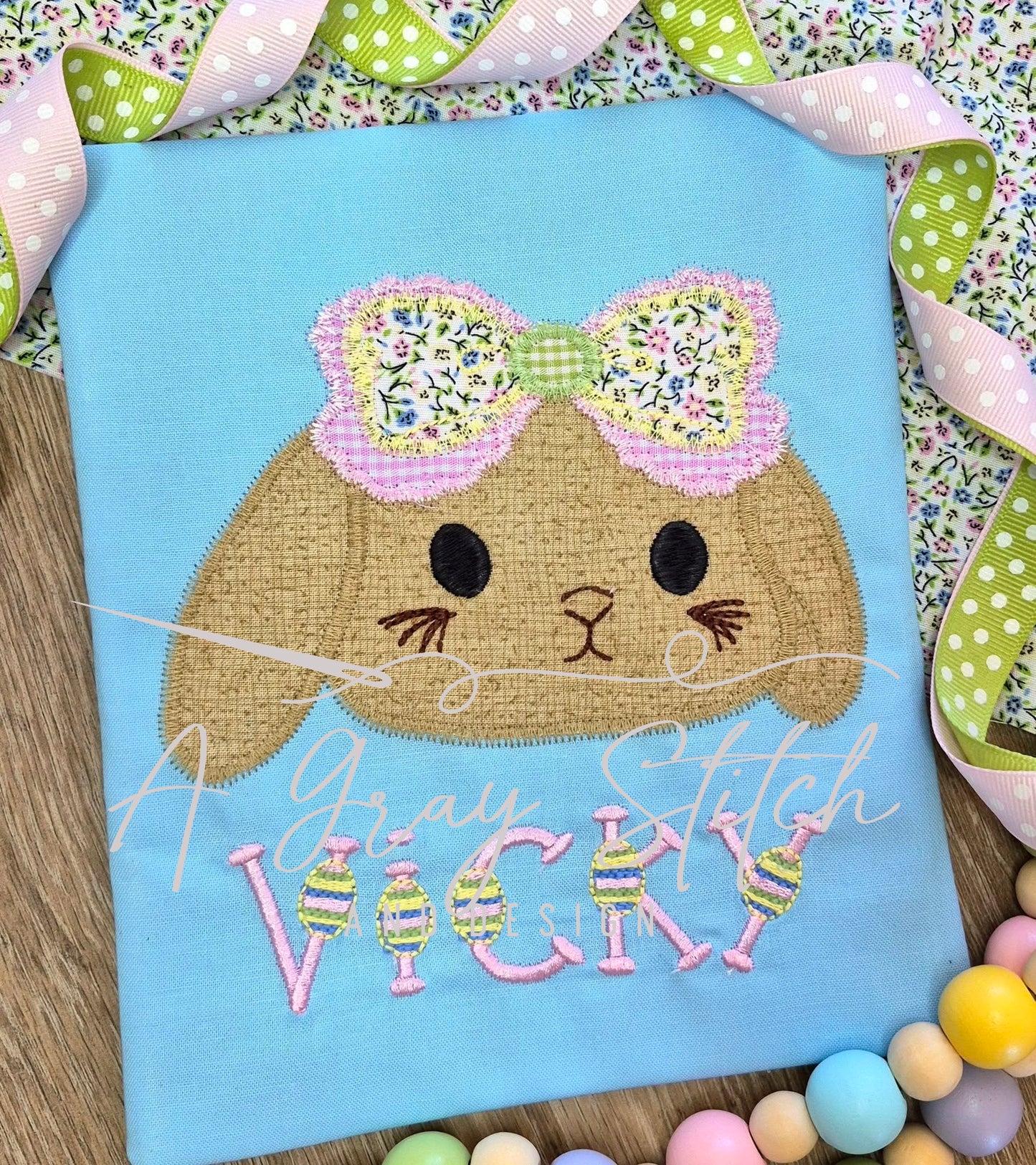 Zig Zag Stitch Applique Lop Eared Bunny Girl
