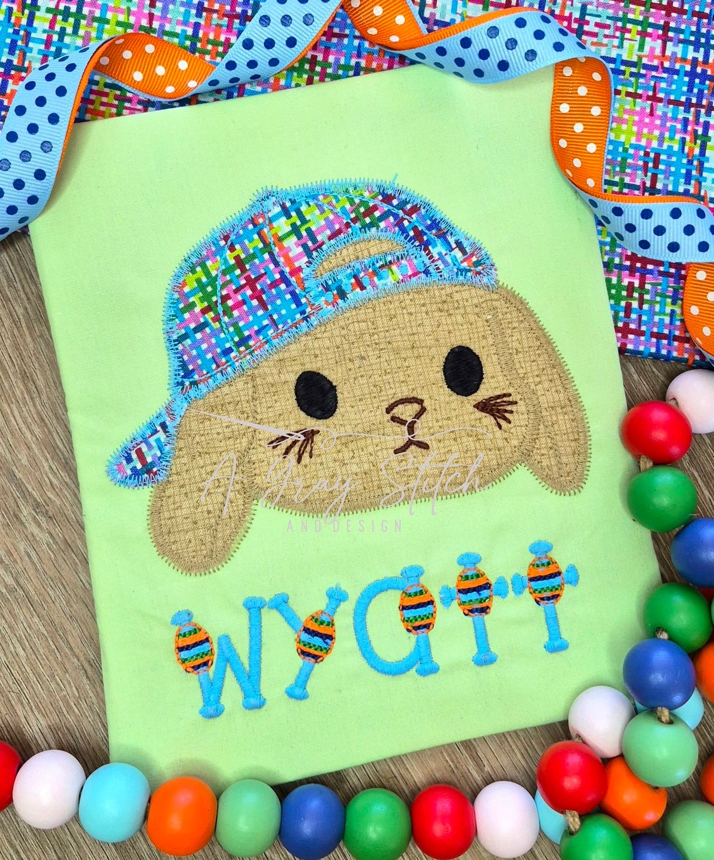 Zig Zag Stitch Applique Lop Eared Bunny Boy