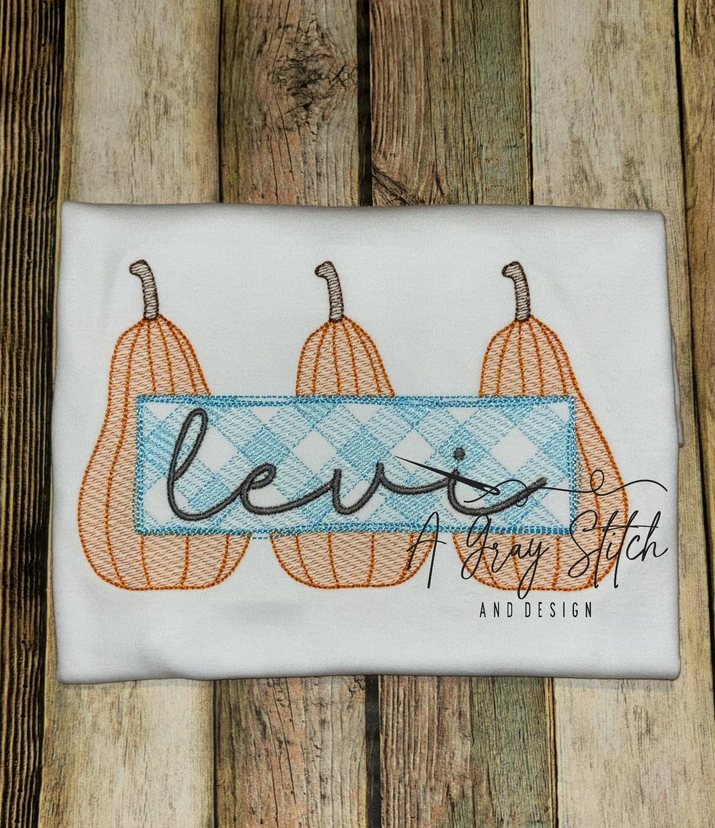 Sketch Fill Pumpkin Trio with Gingham Name Frame Design