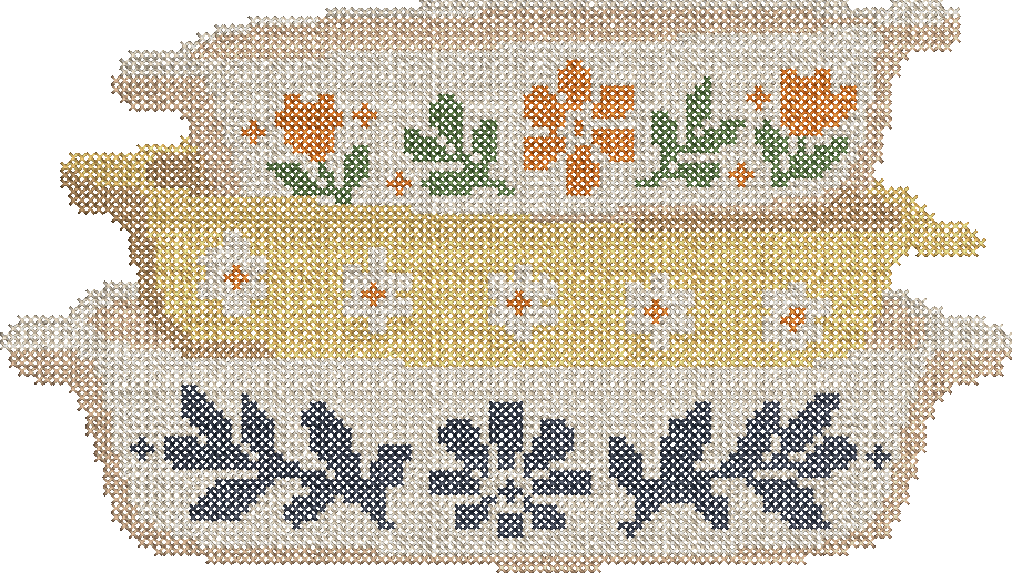 Cross Stitch Vintage Baking Dish Stack