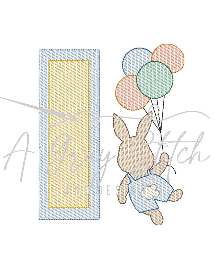 Sketch Fill Floating Balloon Boy Bunny Quick Stitch Easter Machine Embroidery Design
