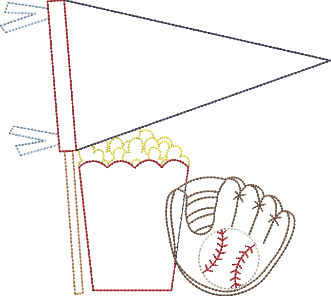 Bean Stitch Applique Baseball Essentials Machine Embroidery Design