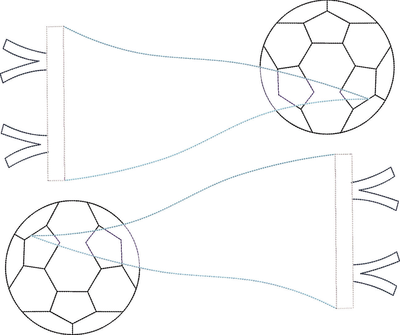 Bean Stitch Applique Double Pennant Flag with Soccer Balls