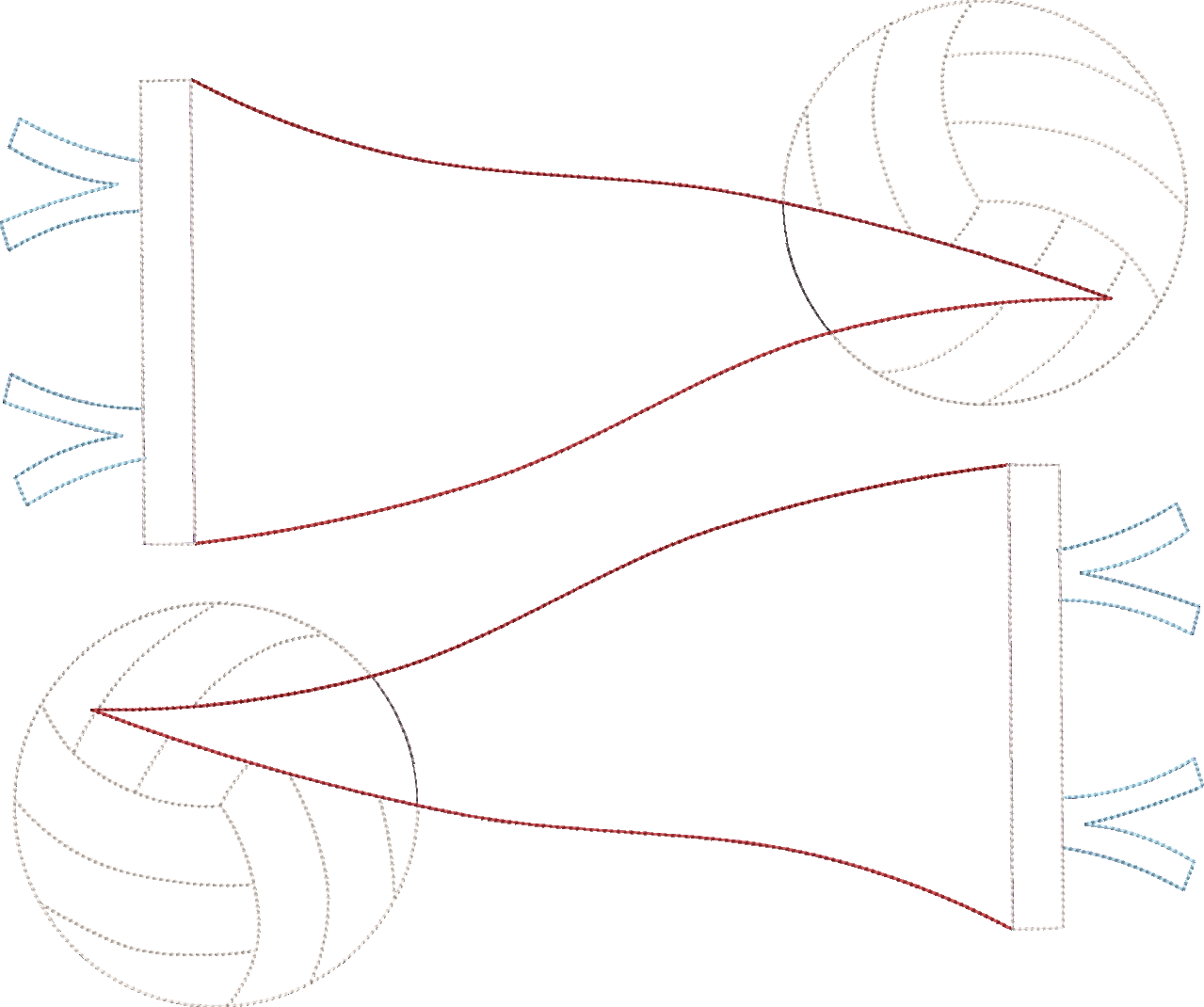 Bean Stitch Applique Double Pennant Flag with Volleyballs