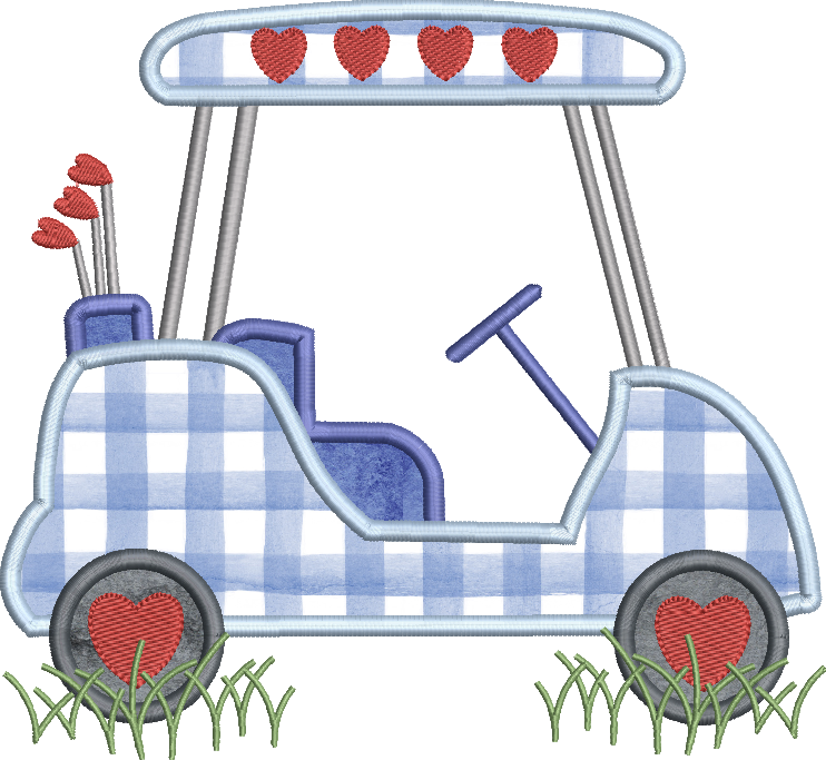 Satin Stitch Applique Boy Valentine Golf Cart