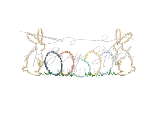 Zig Zag Bunnies with Easter Eggs Machine Embroidery Quick Stitch Design