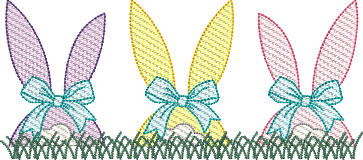 Sketch Fill Bunny Tail Trio with Bows Machine Embroidery Design Quick Stitch