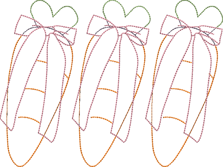 Bean Stitch Applique Simple Carrot Trio with Bows Easter Machine Embroidery Design