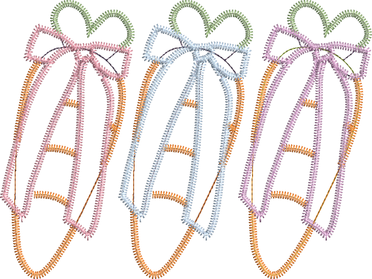 Zig Zag Applique Simple Carrot Trio with Bows Easter Machine Embroidery Design