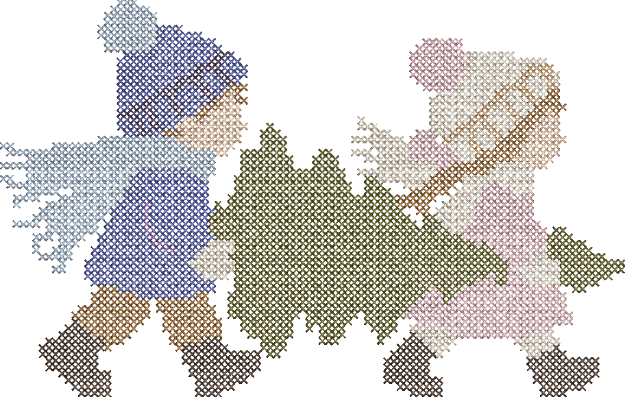 Cross Stitch Kids Carrying Christmas Tree