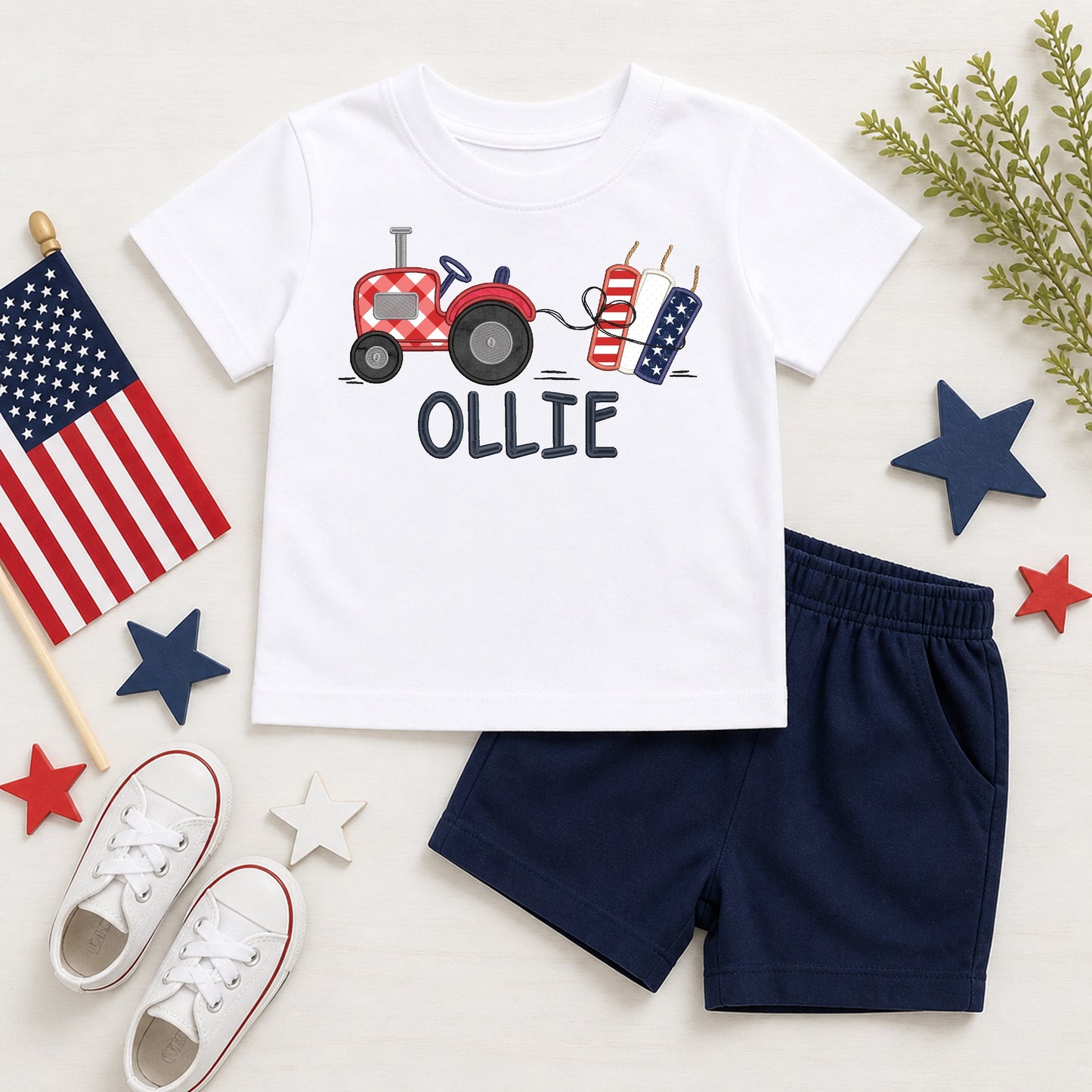 Satin Applique Firecracker Tractor