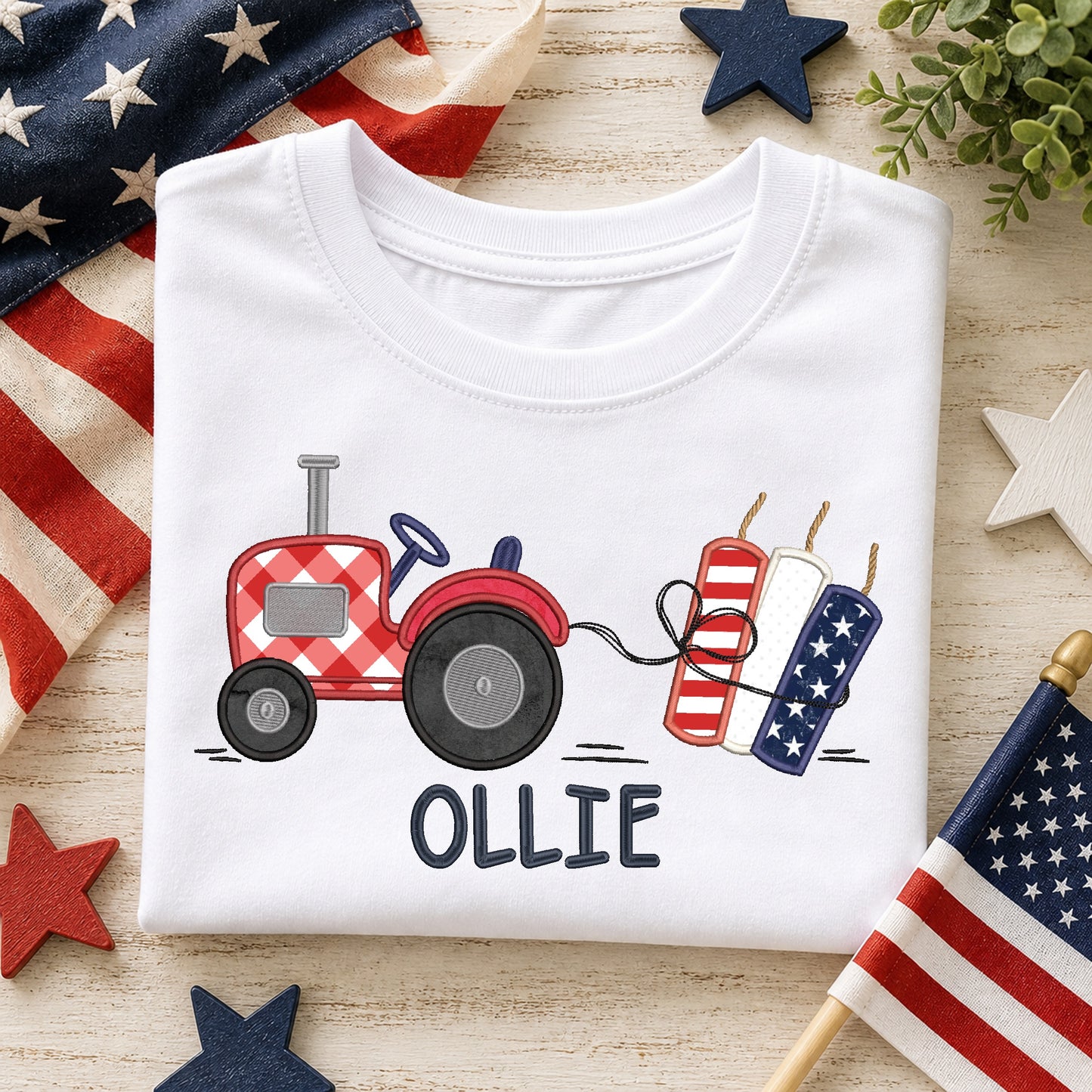 Satin Applique Firecracker Tractor