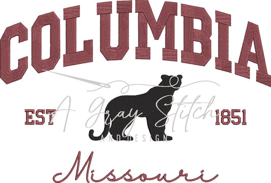 Columbia MO Cougars Collegiate Embroidery Design