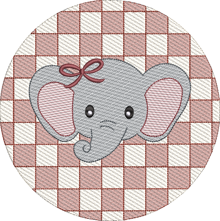 Check Background Elephant with Bow Mascot Sketch Fill Quick Stitch Machine Embroidery Design