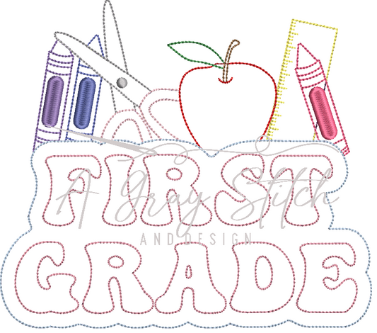 First Grade Bean Stitch Applique Back to School Elements Machine Embroidery Design