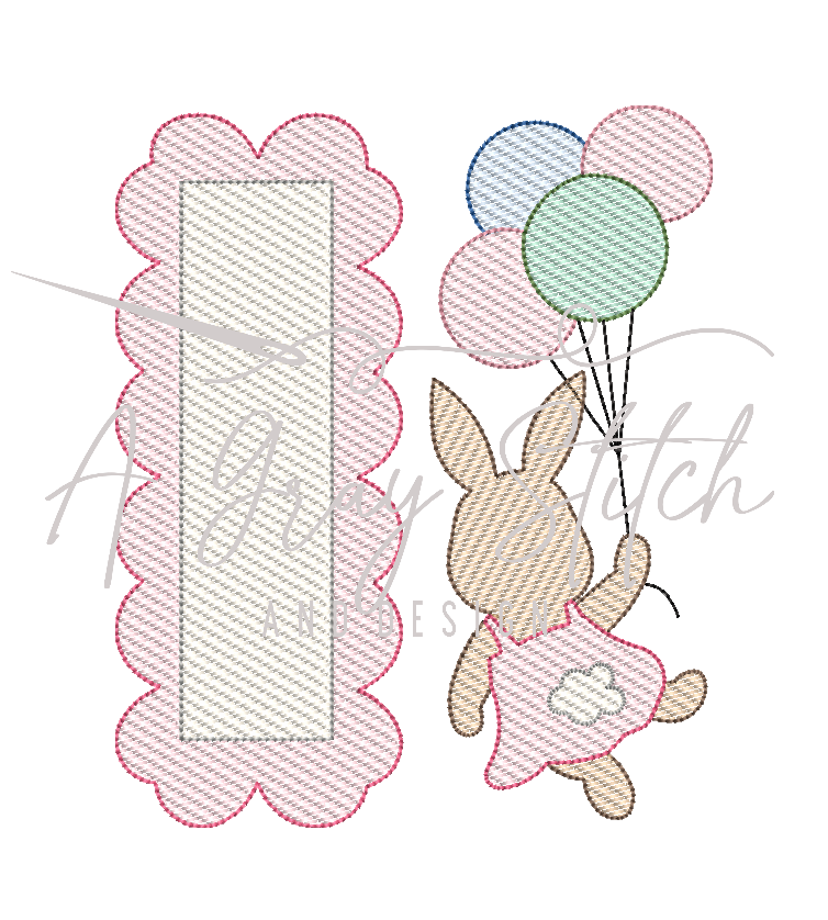 Sketch Fill Floating Balloon Girl Bunny Quick Stitch Easter Machine Embroidery Design