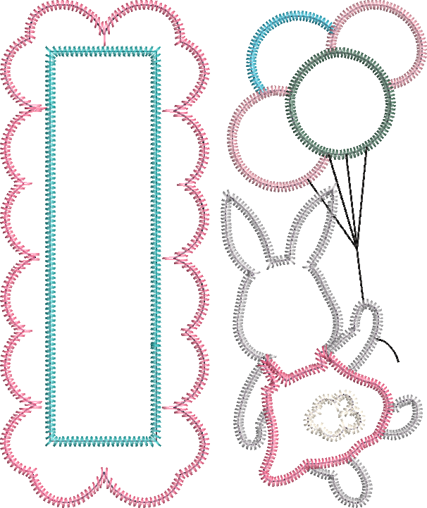 Zig Zag Applique Floating Balloon Girl Bunny Quick Stitch Easter Machine Embroidery Design