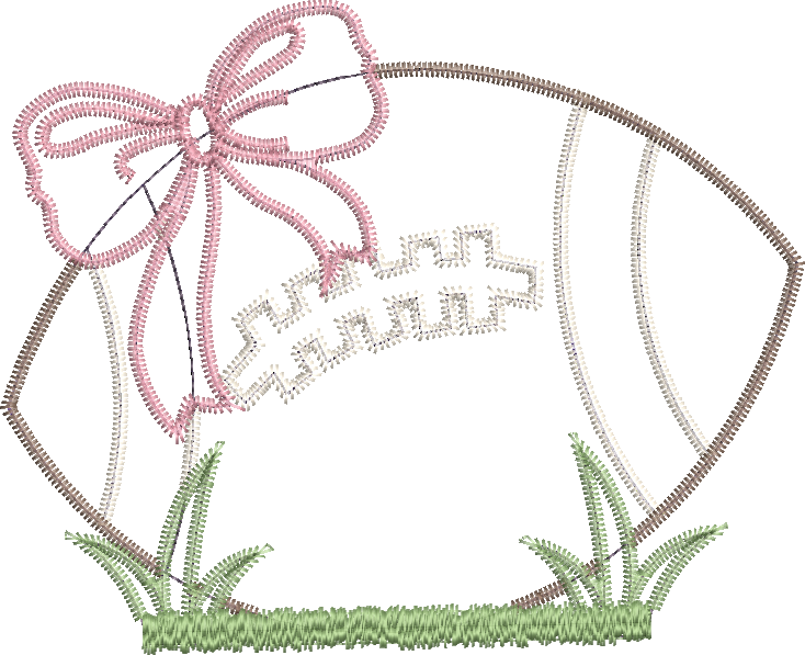 Zig Zag Applique Football with Bow in Grass Design