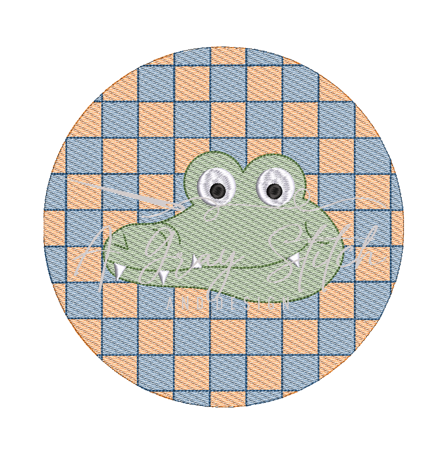 Check Background Gator Mascot Sketch Fill Quick Stitch Machine Embroidery Design