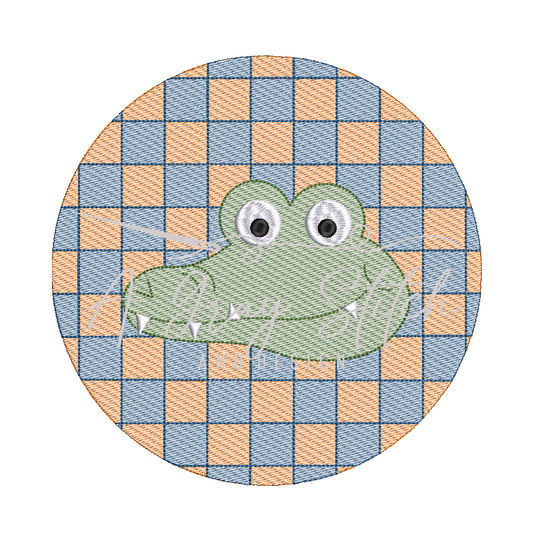 Check Background Gator Mascot Sketch Fill Quick Stitch Machine Embroidery Design