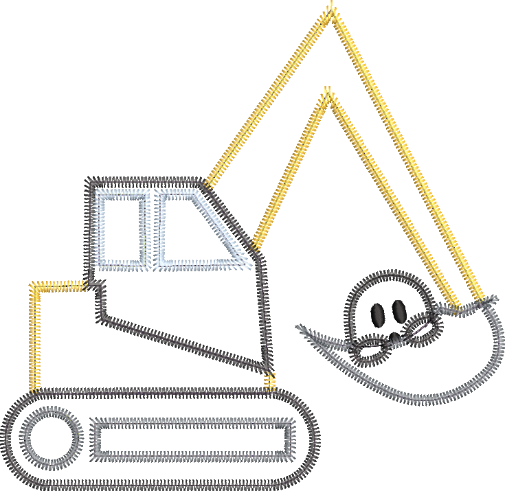 Zig Zag Digger Backhoe with Ghost Halloween Machine Embroidery Applique Design