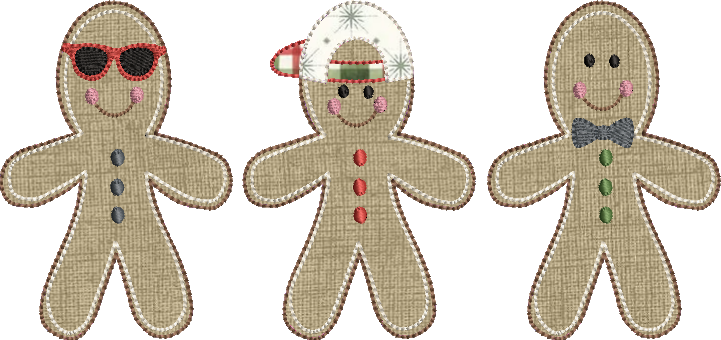 Bean Stitch Gingerdude Trio Applique Design