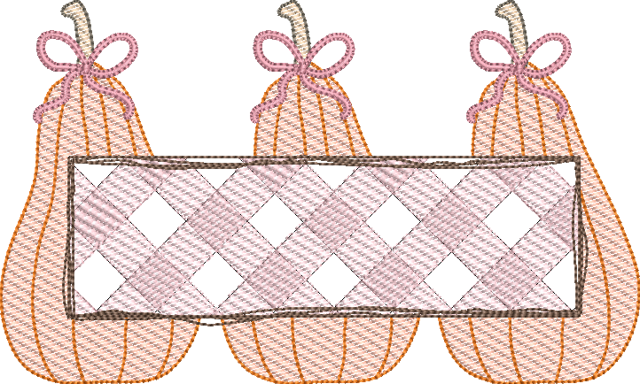 Sketch Fill Pumpkin Trio with Bows Gingham Name Frame Design