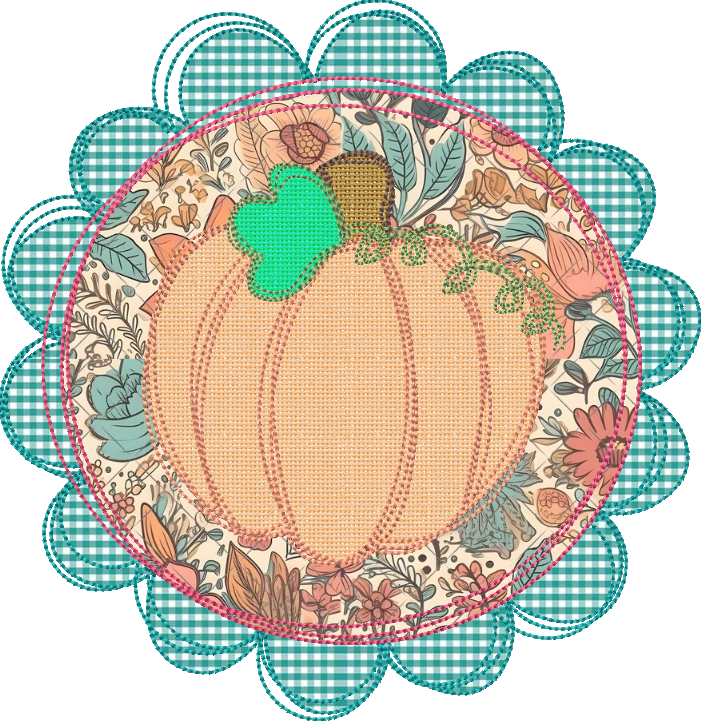 Bean Stitch Scratchy Scallop Frame Pumpkin Embroidery Applique Design