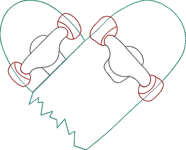 Bean Stitch Applique Heart Breaker Skateboard Valentine's Day Machine Embroidery Design Quick Stitch