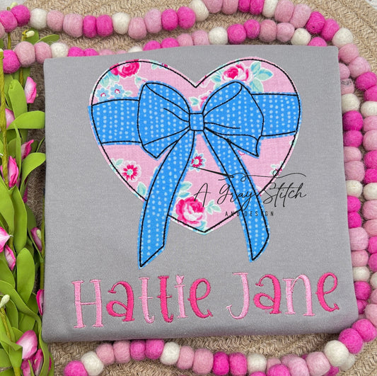 Bean Stitch Heart with Gift Bow Valentine's Design