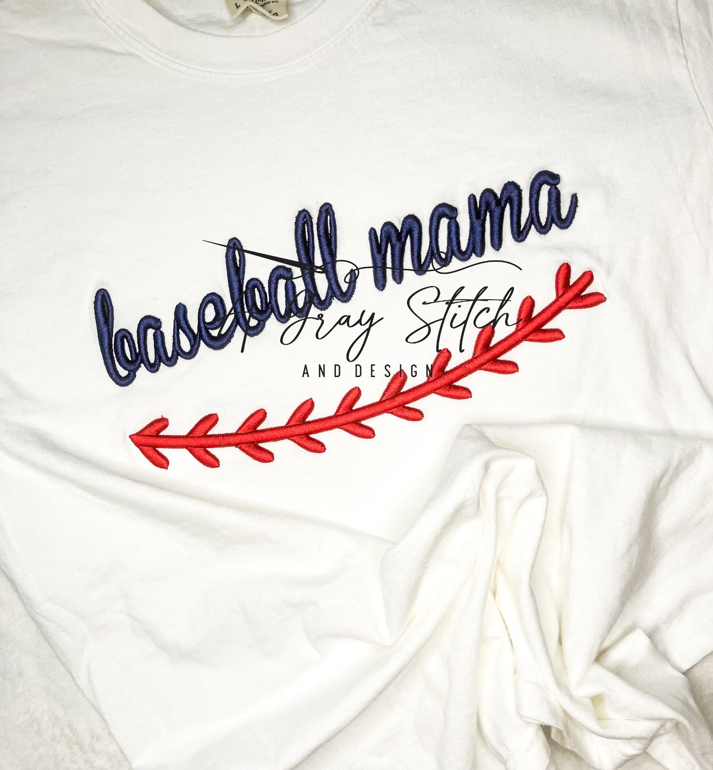 Baseball Mama Baseball Laces Puff Satin Stitch Design