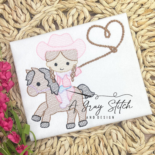 Sketch Fill Valentine's Cowgirl Lasso Design